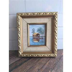 E. Rojo Gold Framed Painting Enamel Tile Venezuela Coastal Granny Chic Island